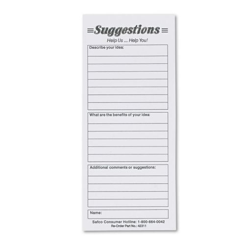 Suggestion Box Cards, 3-1/2 x 8, White, 25 Cards/Pack