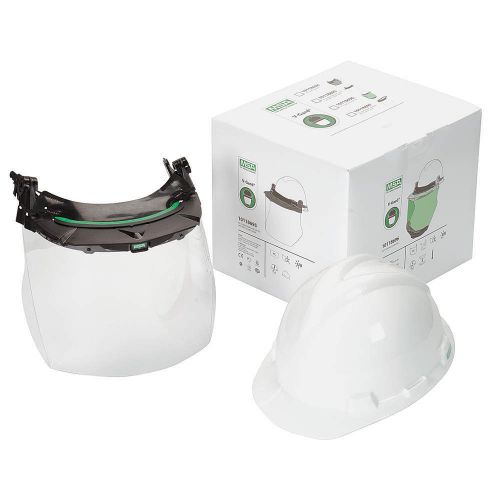 Hard hat w/faceshield brckt, fbrim, white 10118695 for sale