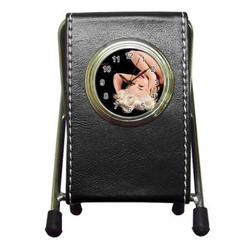 Marilyn Monroe Leather Pen Holder Desk Clock (2 in 1) Free Shipping