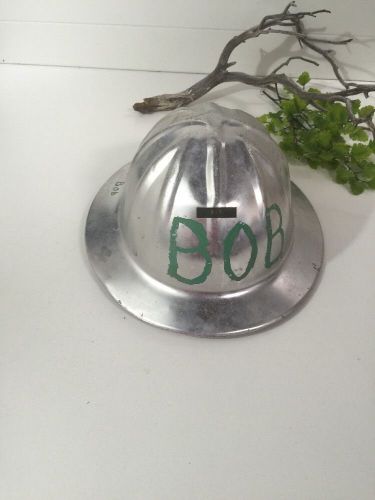 Vintage Willson Full Brim Aluminum Hard Hat With Bob On Hat.