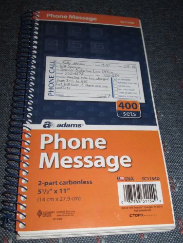 New Adams Phone Message Book, 2-Part, Carbonless, 4 Per PAGE, 400 SETS Per BOOK