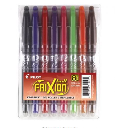 NEW Pilot FriXion Ball Erasable Gel Pens Fine Point 8-Pack Pouch