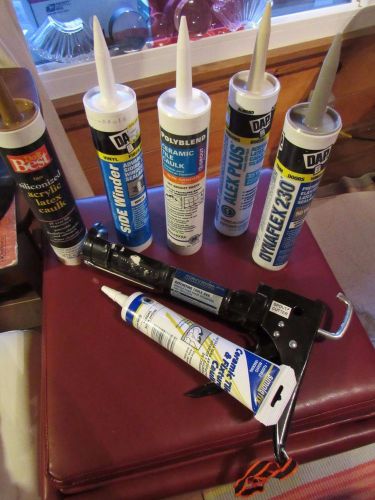 CAULK: All Purpose, Sealant, Ceramic tile tubes, w/used caulking gun&amp; tool