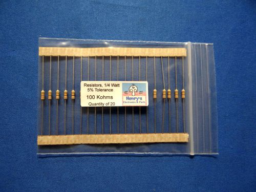 Resistors, carbon film, 1/4 watt-5%-axial leaded - 100000 Ohm (750K) - QTY of 20