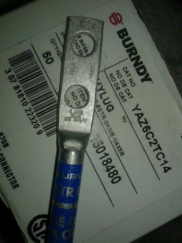 42) Burndy hylug  cat no.YAZ6C2TC14  25018480 blue 6 awg  stud 1/4 length 1-1/16