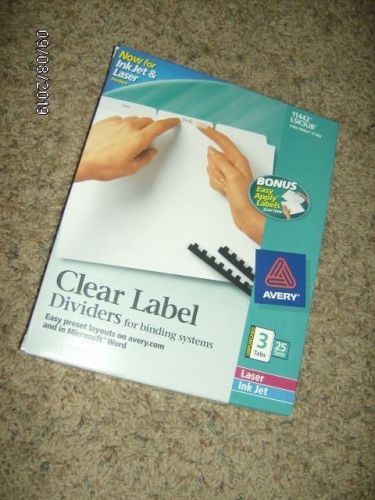 Avery Dennison 11442 Index Maker Clear Label Unpunched Divider 3-Tab- 25 SETS