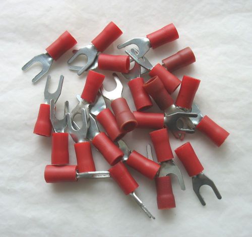 Lot (23) unbranded red insulated electrical fork crimp terminals 22-16 awg for sale