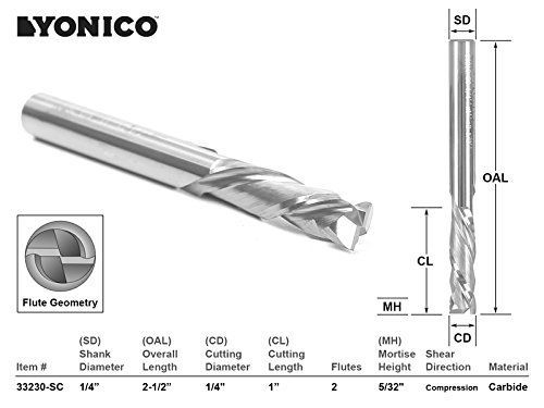 Yonico 33210-sc yonico 33210-sc cnc router bit 2 flute compression cut 1/4&#034; x 1&#034; for sale