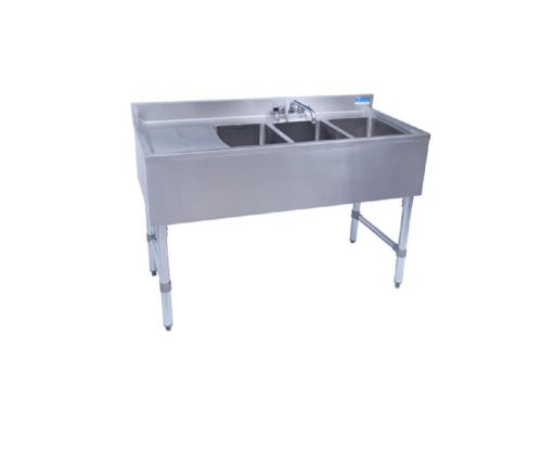 Slim Line Stainless Steel Underbar Sink 60&#034; w drainboard Restaurant BBKUBW-360LS