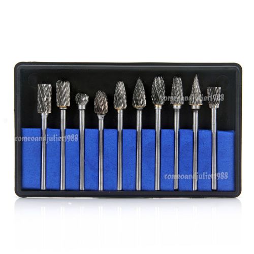 10pcs Tungsten Carbide Burr Rotary Cutter Engraving bit Set 6mm 1/8&#034; Shank