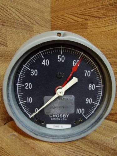 4 1/2&#034; 0-100 psi crosby pressure gauge back 1/4&#034; npt - circ. water pump disch. for sale