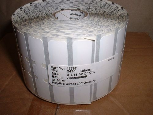 ZEBRA JEWELRY LABELS 2 3/16&#034; X 1/2&#034; POLY PRO DIRECT UV KIMDURA 2490 ROLL 17757