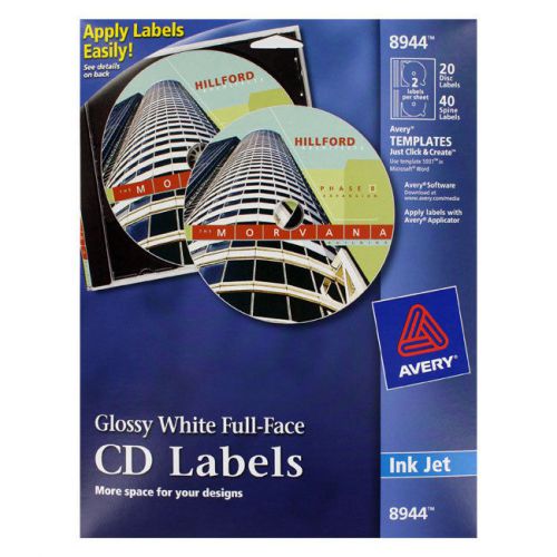 Avery inkjet full-face cd labels, glossy white, 20/pack for sale
