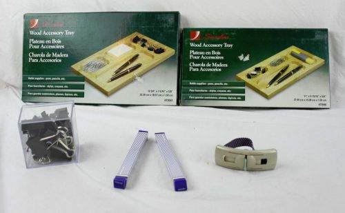 Lot Office Supplies Swingline Wood Organizing Trays Clips Pens Tape Dispenser