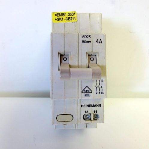 HEINEMANN  4A  2 POLE CIRCUIT BREAKER AD2S  80VDC. USED