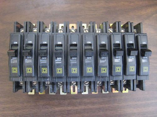 10 Square D QOU QOU120 20-Amp 1-Pole 20A 1P 120/240V Circuit Breaker Lot Used