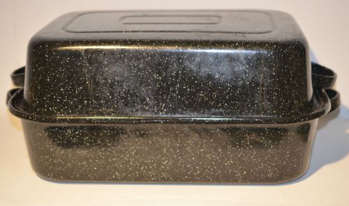 Enamelware Graniteware Large Roaster Pan Casserole Rectangular Black 17&#034;1/2