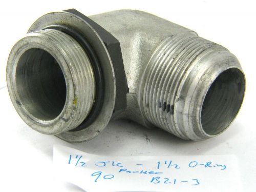 Hydraulic, parker 1 1/2&#034; jic-1 1/2&#034; o-ring 90 elbow, 24 jic-24 sae/orb, #b21-3 for sale