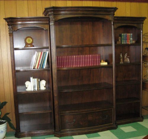 HEKMAN TRIPLE WIDE BOOKCASE UNIT - OLD WORLD WALNUT BURL FINISH