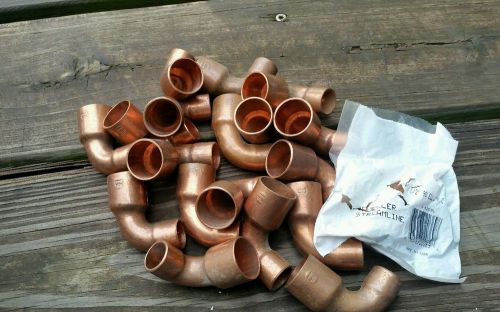 19 NEW   Mueller 3/4 &#034; X  1/2 &#034;  90  ELL C X C   W 62036  Copper  Elbows NOS