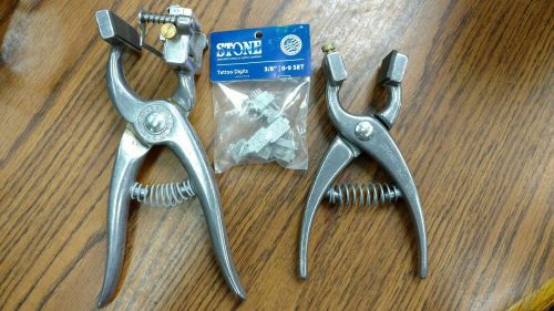 *Lot 2* Tattoo Pliers 3/8&#034; &amp; 3/16&#034; Stone + 0-9 Digits Livestock ID sheep Cattle