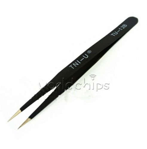 Anti-static Stainless Steel Black Elastic Fine Tip Straight Tweezer TU-12B