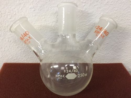 Kimax Glass 250mL Round Bottom Distilling Flask 3 Neck 24/40 Lab Glassware