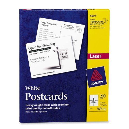 Avery 05689 White Postcards For Laser Printer, 5.5 x 4.25 Inches, White, 200 Per