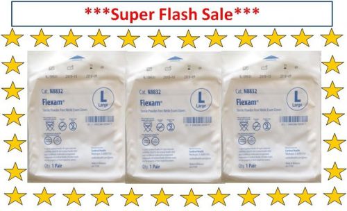 (3) Pair Flexam Large Latex Free Sterile Sealed Exam Gloves Tattoo Survival NEW