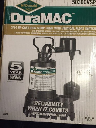 Cast Iron Vertical Sump Pump 3/10 Hp Continuous Duty Large Discharge