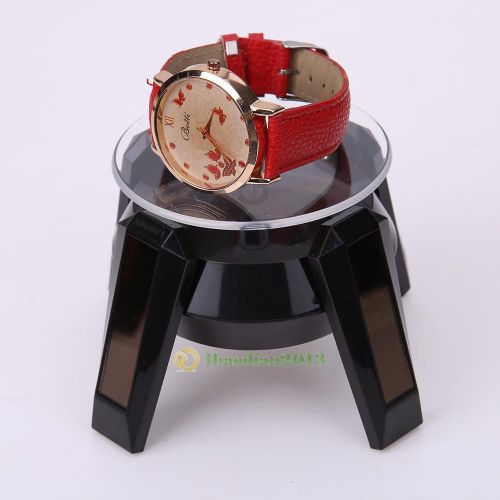 New Solar Powered Jewelry Goods 360° Rotating Display Stand Turn Table LED Light