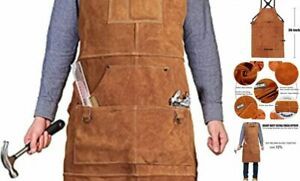 Leather Work Shop Apron with 6 Tool Pockets Heat &amp; Flame Resistant Heavy Duty