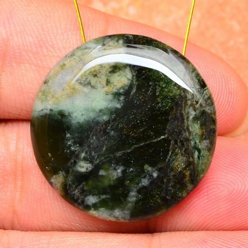 FABULOUS! ROUND NATURAL GREEN JASPER GEMSTONE BUTTON 25X25X9MM