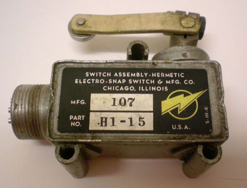 Switch Assembly-Hermetic, &#034;Electro-Snap Switch, Mfg Co&#034;., 2&#034; Roller Lever, USA