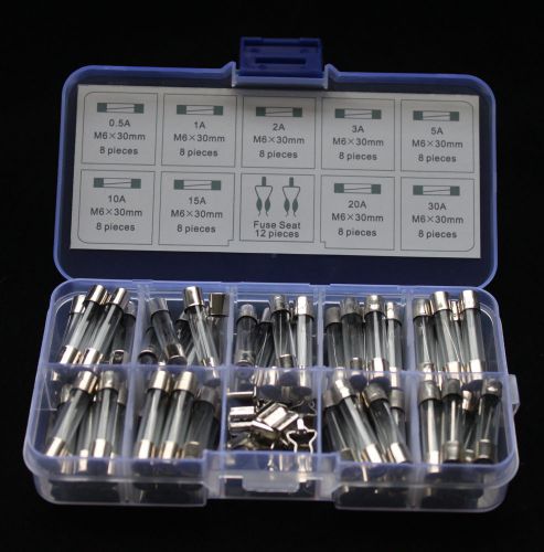 84PCS 6*30mm Quick Blow Glass Tube Fuse Box Sets 72pcs+Fuse Seat 12pcs #090630