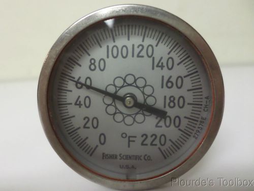 Used Fisher Scientific SS 1-3/4&#034; Bi-Metal Dial Thermometer, 8&#034; Stem, 0 - 220°F