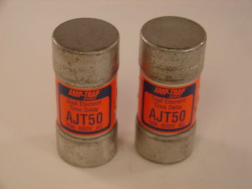 GOULD SHAWMUT AJT50 AMP-TRAP TIME DELAY FUSE 50A 600VAC (LOT OF 2) ****XLNT****