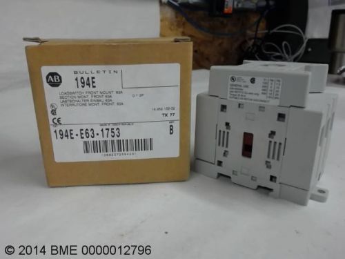 ALLEN BRADLEY 194E-E63-1753, SERIES B LOADSWITCH FRONT MOUNT 63A