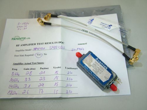 RF AMPLIFIER AVANTEK 8GHz - 18GHz GAIN 28db PO 21dbm SA85-0866 + 2 SMA CABLES