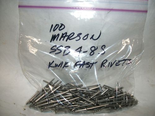 Rivets, 100 marson stainless steel, pop type 4-8, kwik-fast for sale
