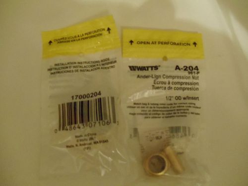 WATTS Ander-Lign Compression Nut 1/2&#034; OD W/ INSERT A-204 Qty 4