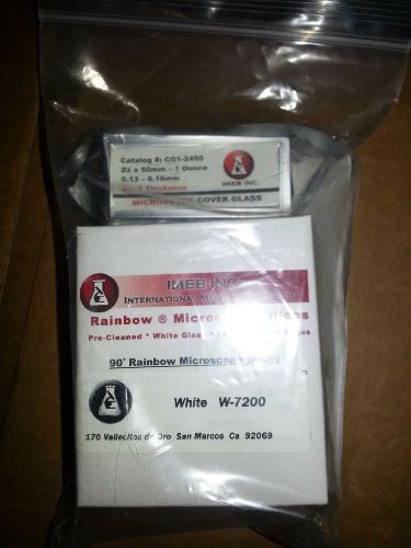 IMEB Inc 90 Degree Rainbow Microscope Slides White W-7200 &amp; Microscope Cov Glass