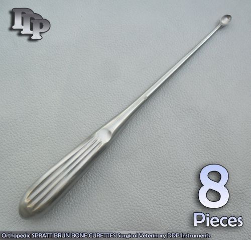 8 Pcs Orthopedic SPRATT BRUN BONE CURETTES 6/ 9&#034; Surgical DDP Instruments