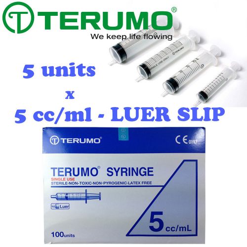 5 x 5ml 5cc terumo syringe luer slip hypodermic needle sterile latex free japan for sale