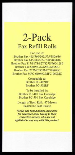 2-pack of pc-402rf fax film refill rolls for brother fax mfc-660mc and mfc-960mc for sale