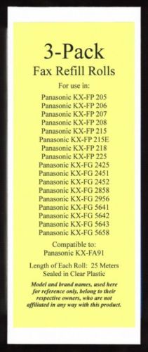 3-pack kx-fa91 fax refills for panasonic kx-fg5641 kx-fg5642 kx-fg5643 kx-fg5658 for sale