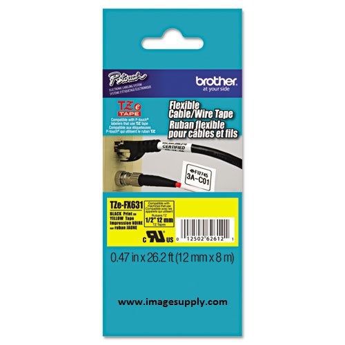 Brother tzfx631 tz-fx631 tze-fx631 p-touch flex id tape 12mm blk/ylw tzefx631 for sale