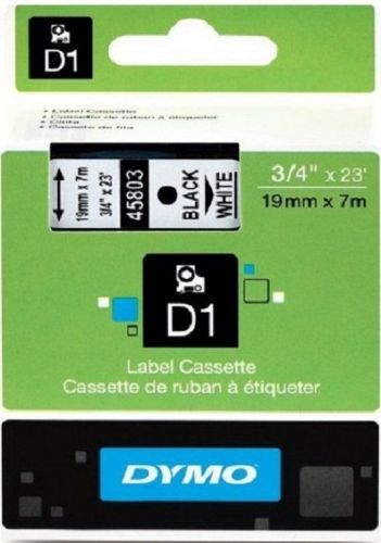 19mm X 7M 3/4&#034; x 23 &#039; DYMO D1 LABEL 45803 TAPE ZWART WIT BLACK WHITE  BLANC NOIR