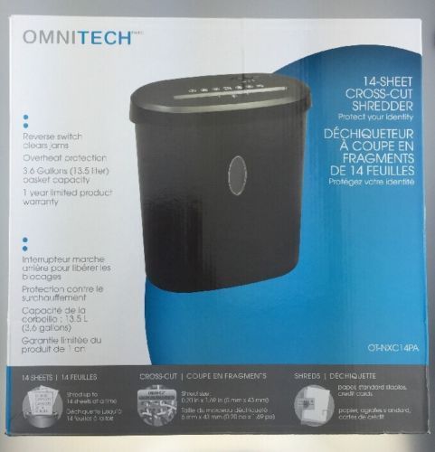 NEW Omnitech Paper Shreeder 14 Sheet Cross Cut OT-NXC14PA