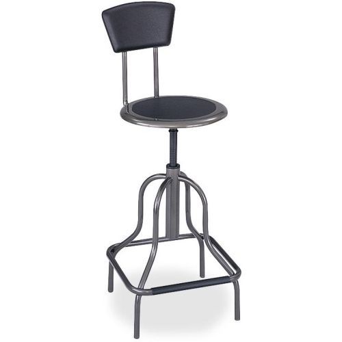 Safco Diesel High Base Stool With Back -Leather Black -Steel Pewter Frame